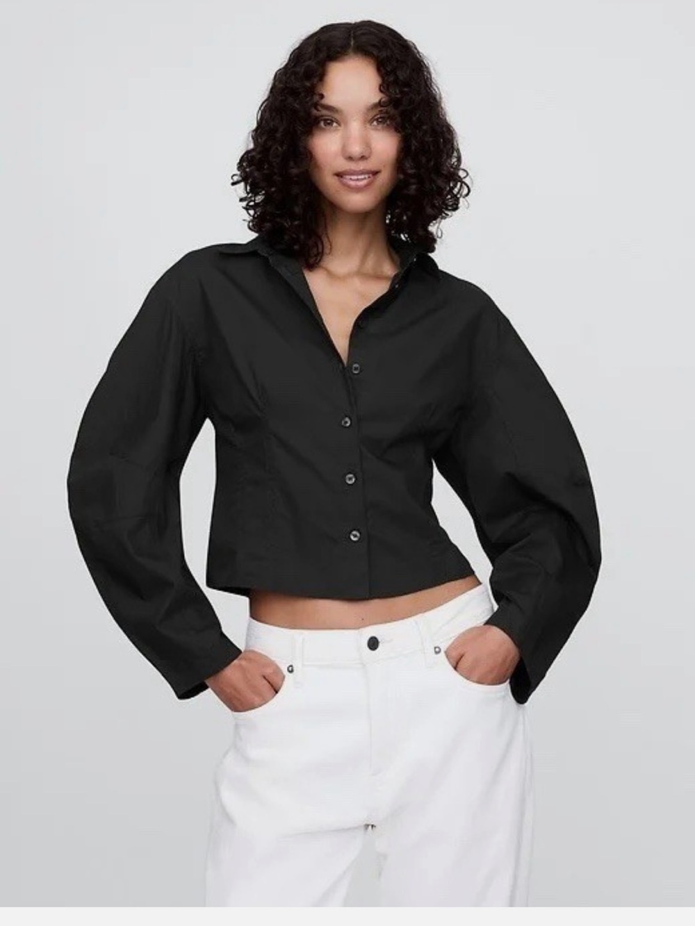 100% Organic Cotton Poplin Barrel Sleeve Crop Top
